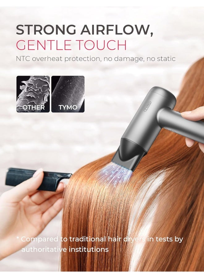 TYMO مجفف شعر أيوني - مجفف شعر بقوة 100 مليون أيون سالب و 23م/ث قوة هواء قوية، خفيف جداً بوزن 380غ فقط، محرك بدون فرشاة بسرعة 110,000 دورة في الدقيقة، 12 وضعية مدمجة، للاستخدام المنزلي والسفر، AIRHYPE LITE - Image 3